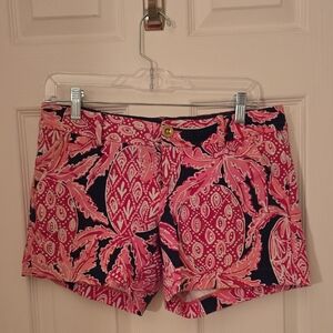 Lilly Pulitzer Pink and Blue Bermuda Shorts with Pineapple Print